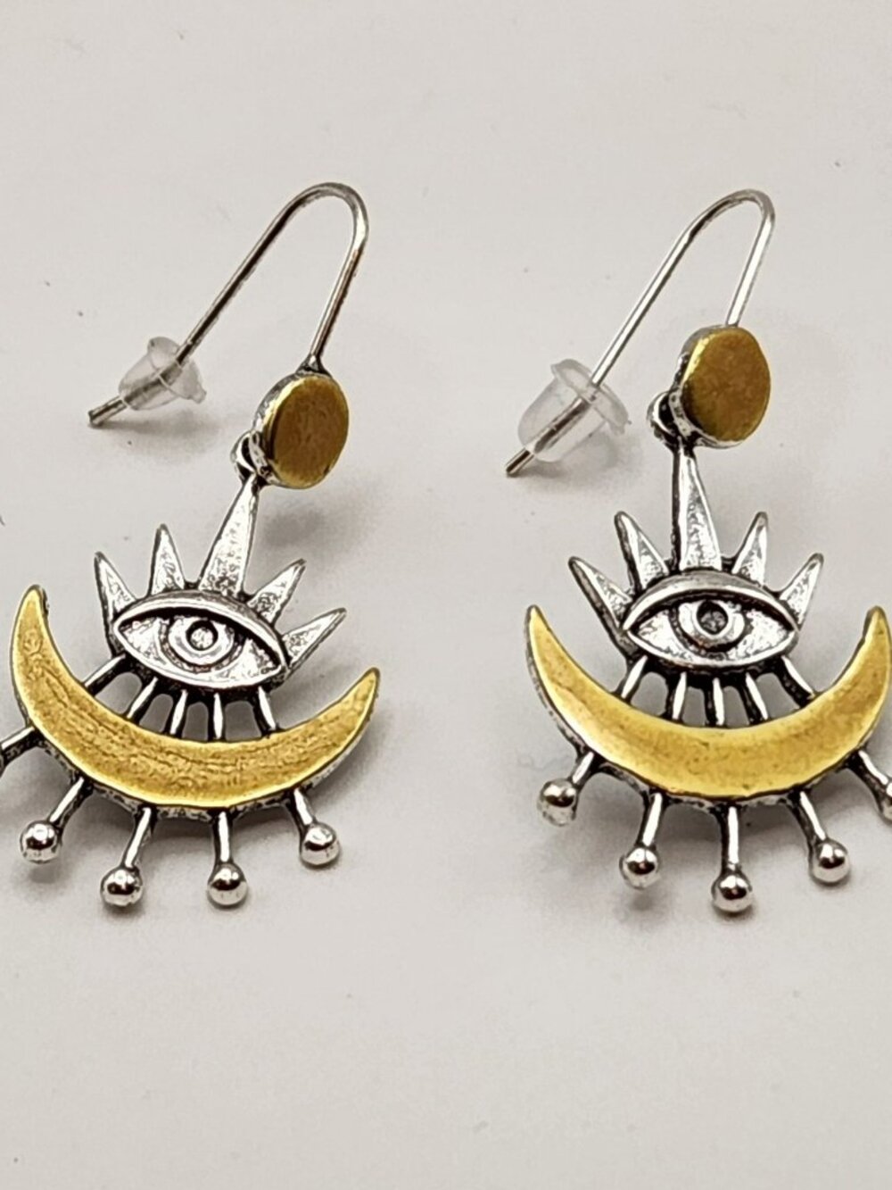 3 for $20 Eye of Providence earrings silver tone yellow costume NIP